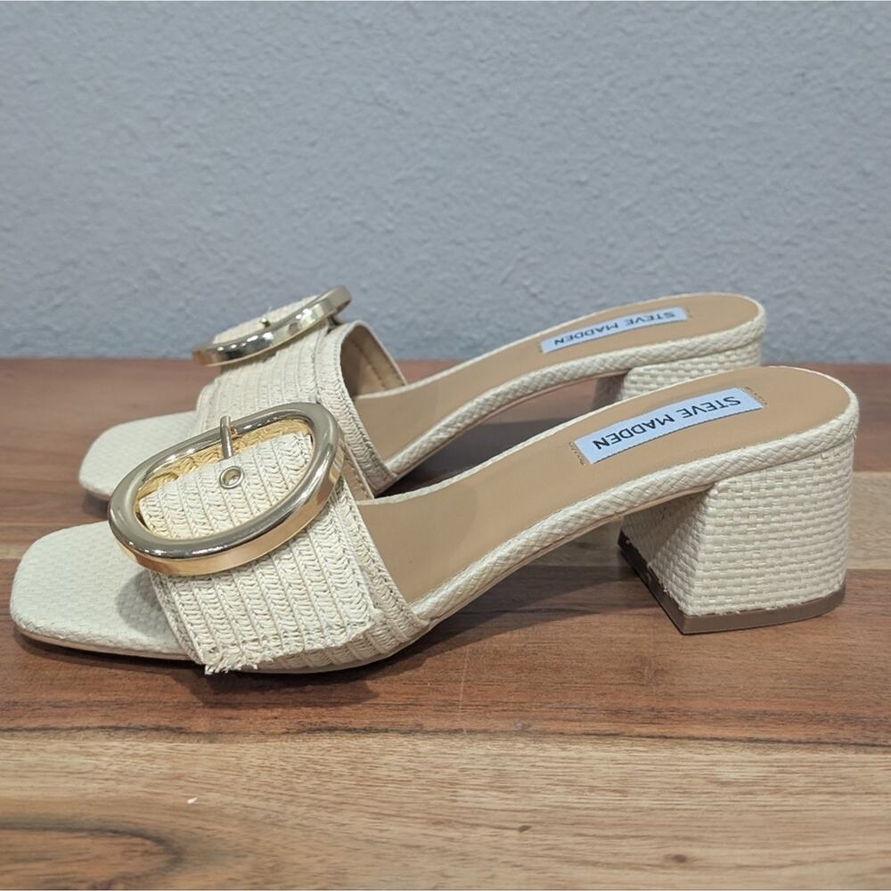 Steve Madden Seacrest Sandals Cream Mules with Gold Accent - Picture 6 of 9